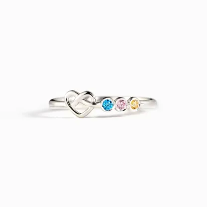 Family Ring Personalized 3 Birthstones Heart Knot Ring Band