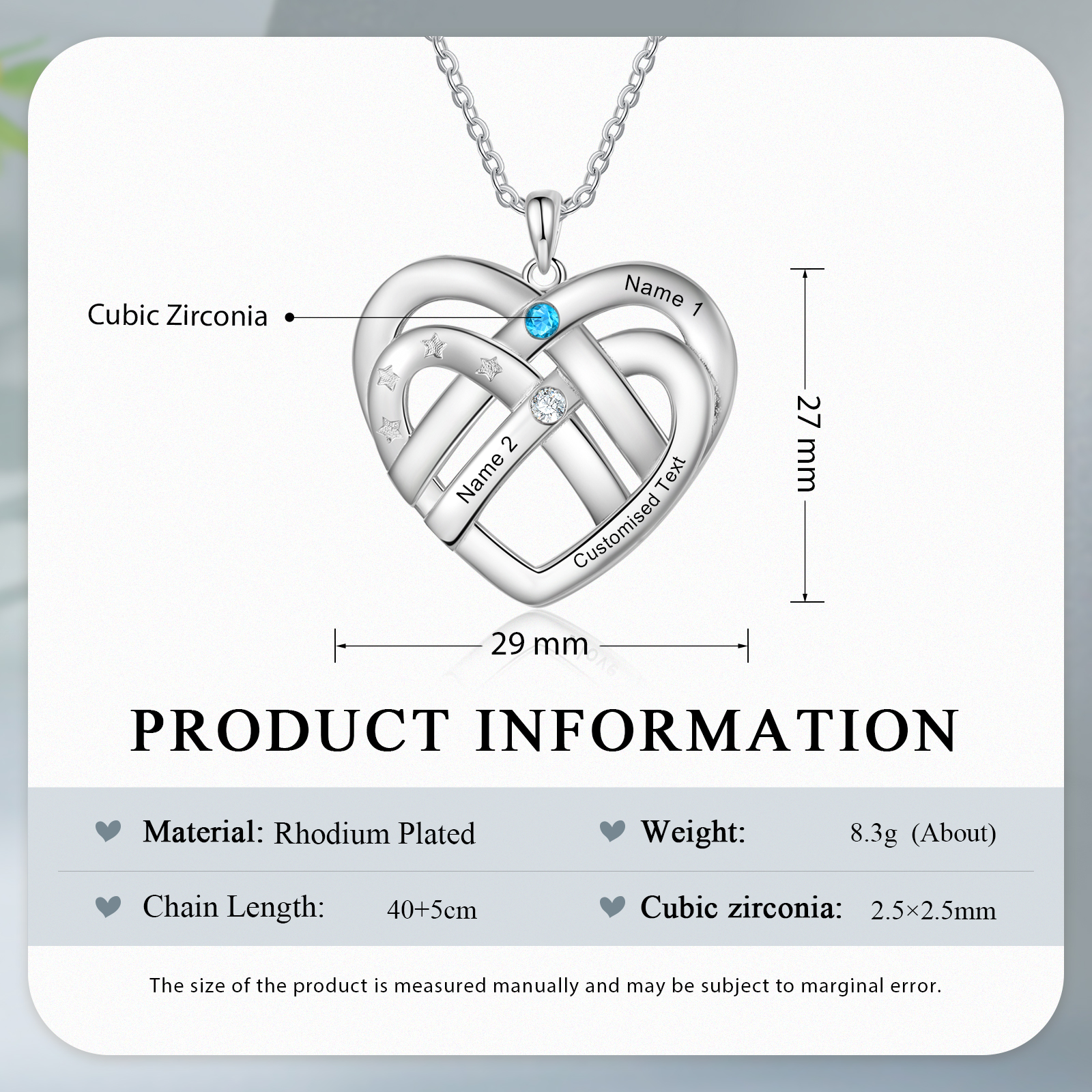 2 Names - Personalized Double Layer Heart Necklace with Custom Name and Birthstone, As a Mother's Day Gift for Mom