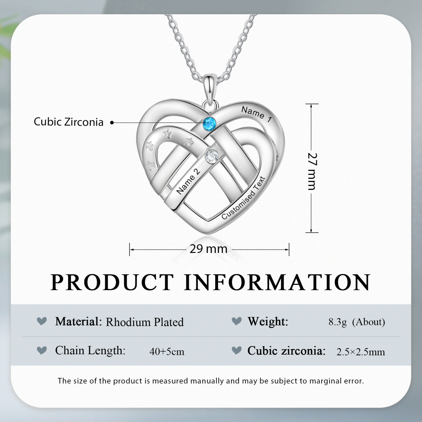 2 Names - Personalized Double Layer Heart Necklace with Custom Name and Birthstone, As a Mother's Day Gift for Mom