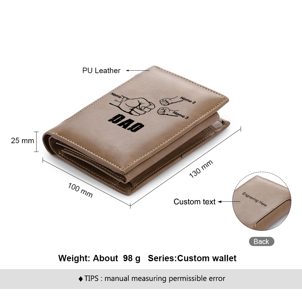 3 Names - Personalized Leather Men's Wallet Custom Text Wallet for Dad