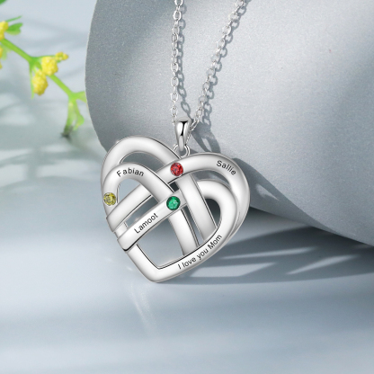 3 Names - Personalized Double Layer Heart Necklace with Custom Name and Birthstone, As a Mother's Day Gift for Mom