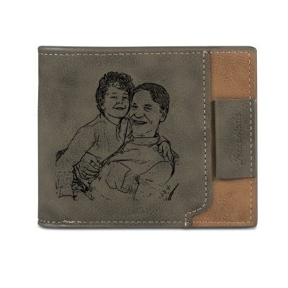 5 Names - Personalized Photo Custom Leather Men's Folding Wallet as a Father's Day Gift for Dad