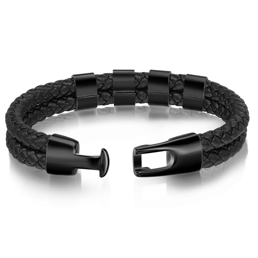 Personalized Braided Leather Bracelet Engraved 4 Names Men's Bracelet for Him