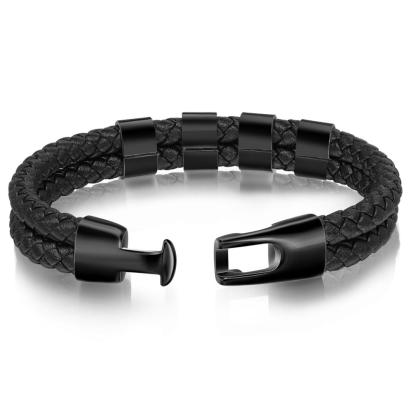 Personalized Braided Leather Bracelet Engraved 4 Names Men's Bracelet for Him