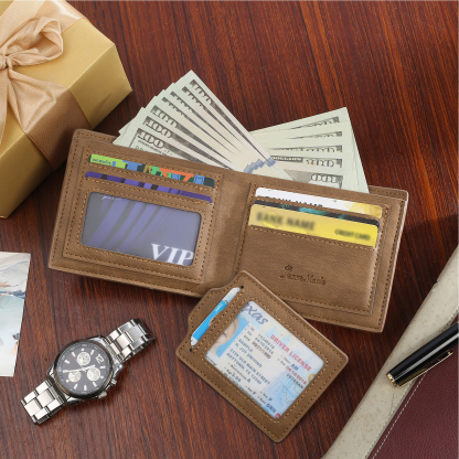 5-Names Personalized Leather Men's wallet With Card Slot Engraved With Name And Photo For Papa As a Father's Day Unique Gift