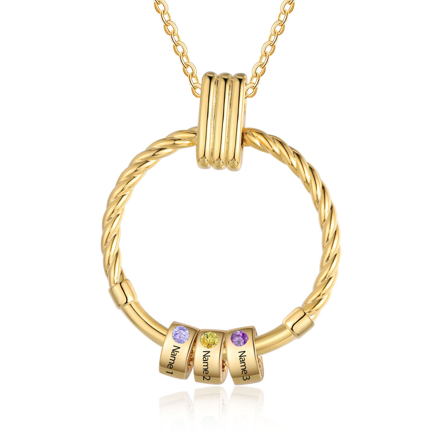 3 Names - Personalized Round Pendant Necklace Customized Name Gift for Her