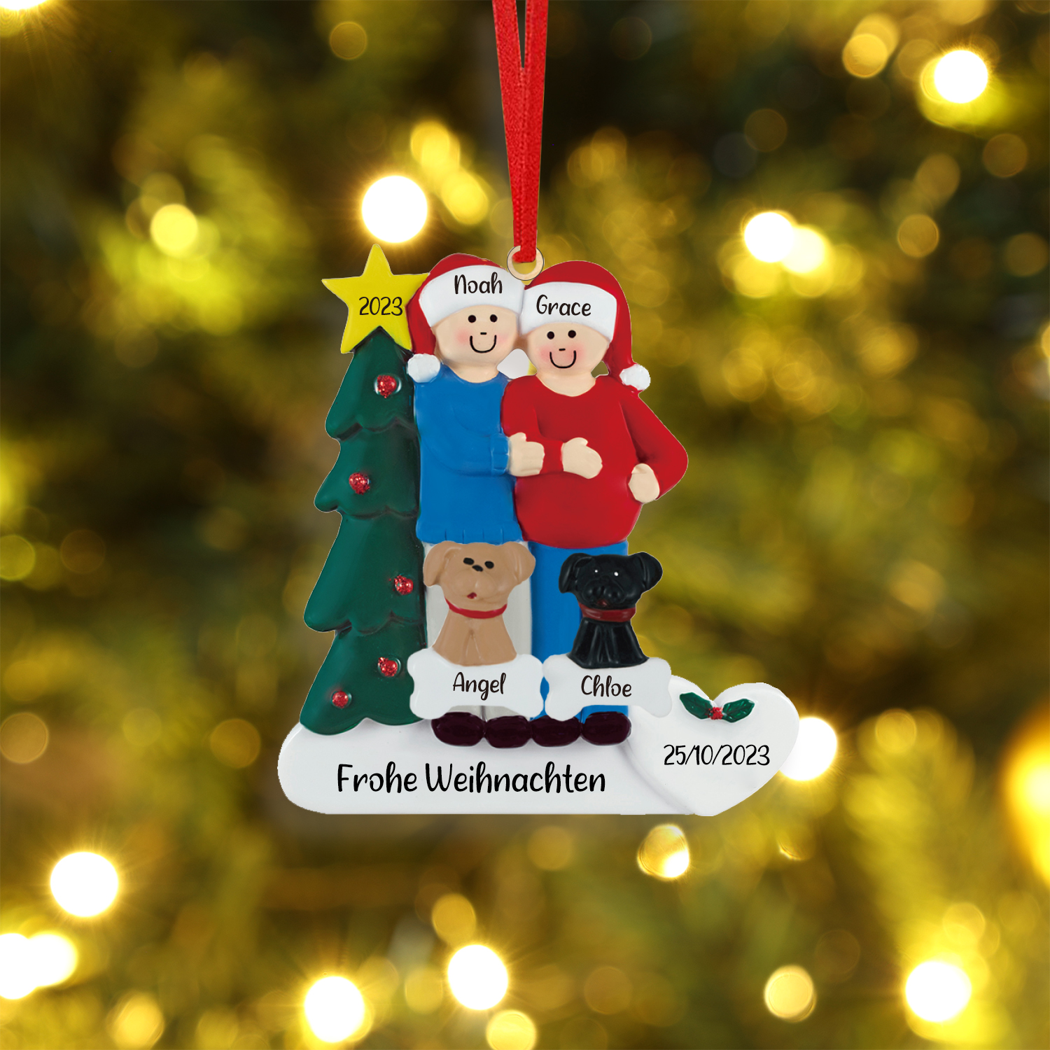 4 Names-Personalized Family Wooden Christmas Xmas Tree Decoration Ornament-Custom 4 Names And Dates Hanging Ornament Gifts For Family
