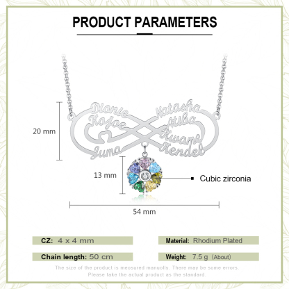Personalized Infinity Necklace With 7 Birthstones Engraved Names Necklace Gift For Women