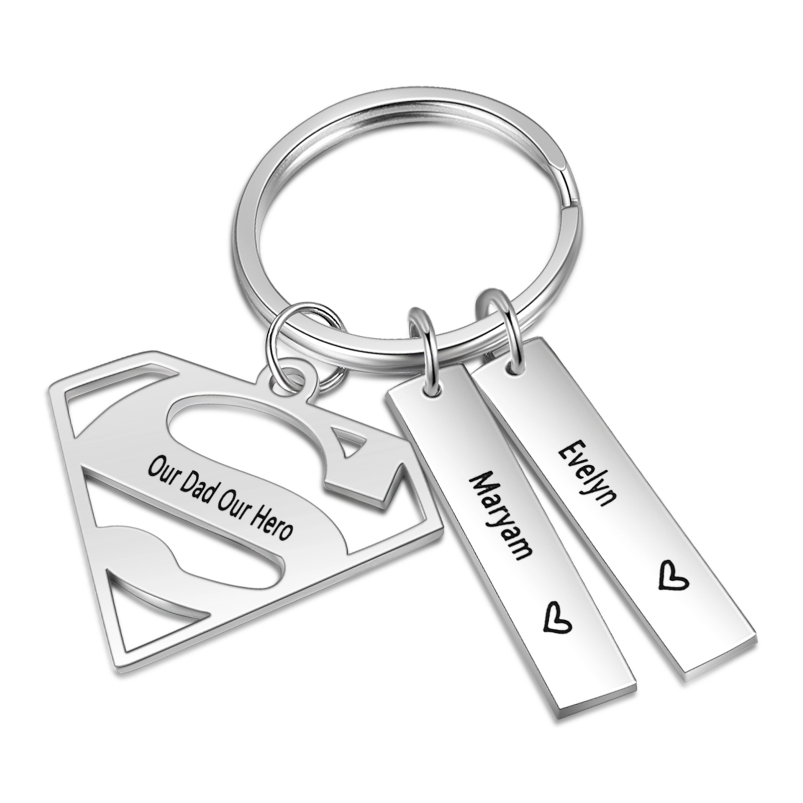 Custom Superman Sign Keychain Engrave 2 Names For Father
