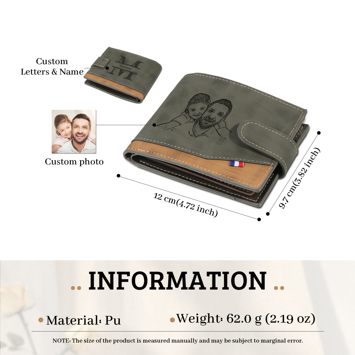 Photo Personalized Leather Wallet Gift Box Set with Keychain Customizable Letter Name Wallet Gift for Him