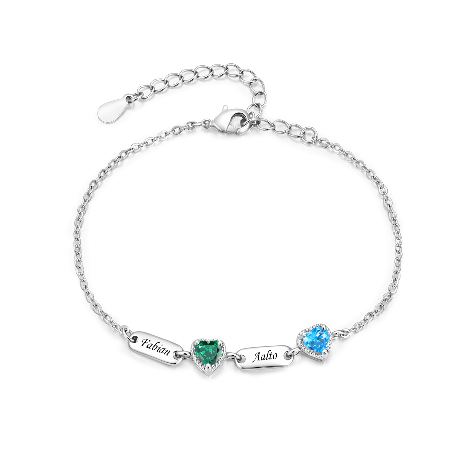 Personalized Heart Birthstone Bracelet Customized with 1-6 Names and Stones