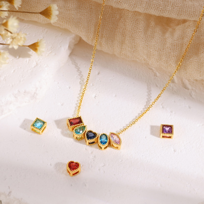 Personalized Birthstone Charm Necklace Customized with 1-6 Stones