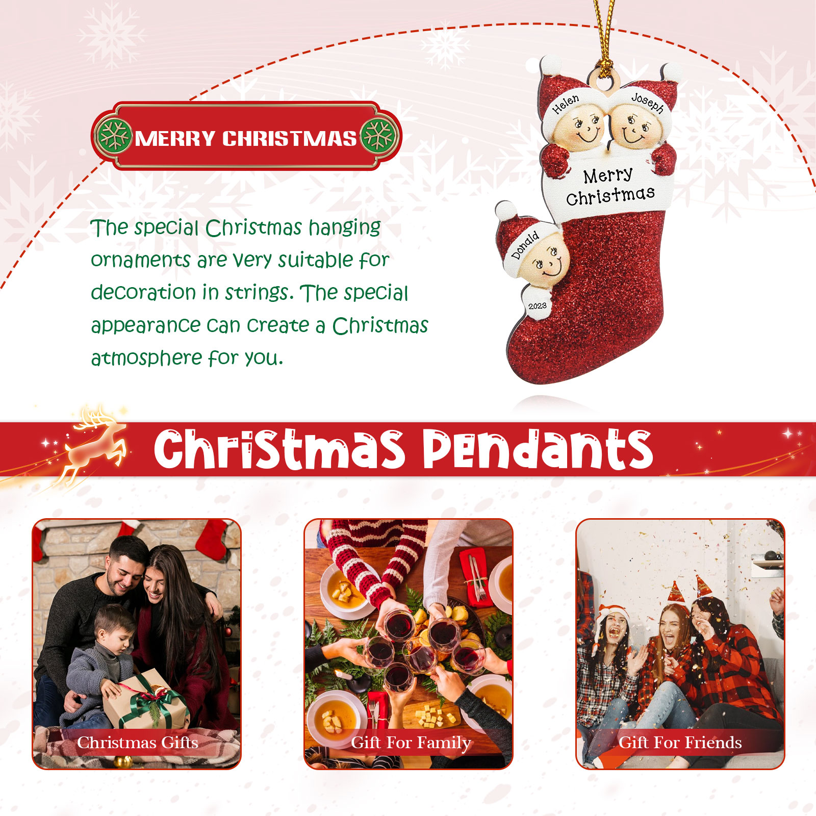 3 Names-Personalized Family Wooden Christmas Xmas Tree Decoration Ornament-Custom 3 Names And Text Hanging Ornament Gifts For Family