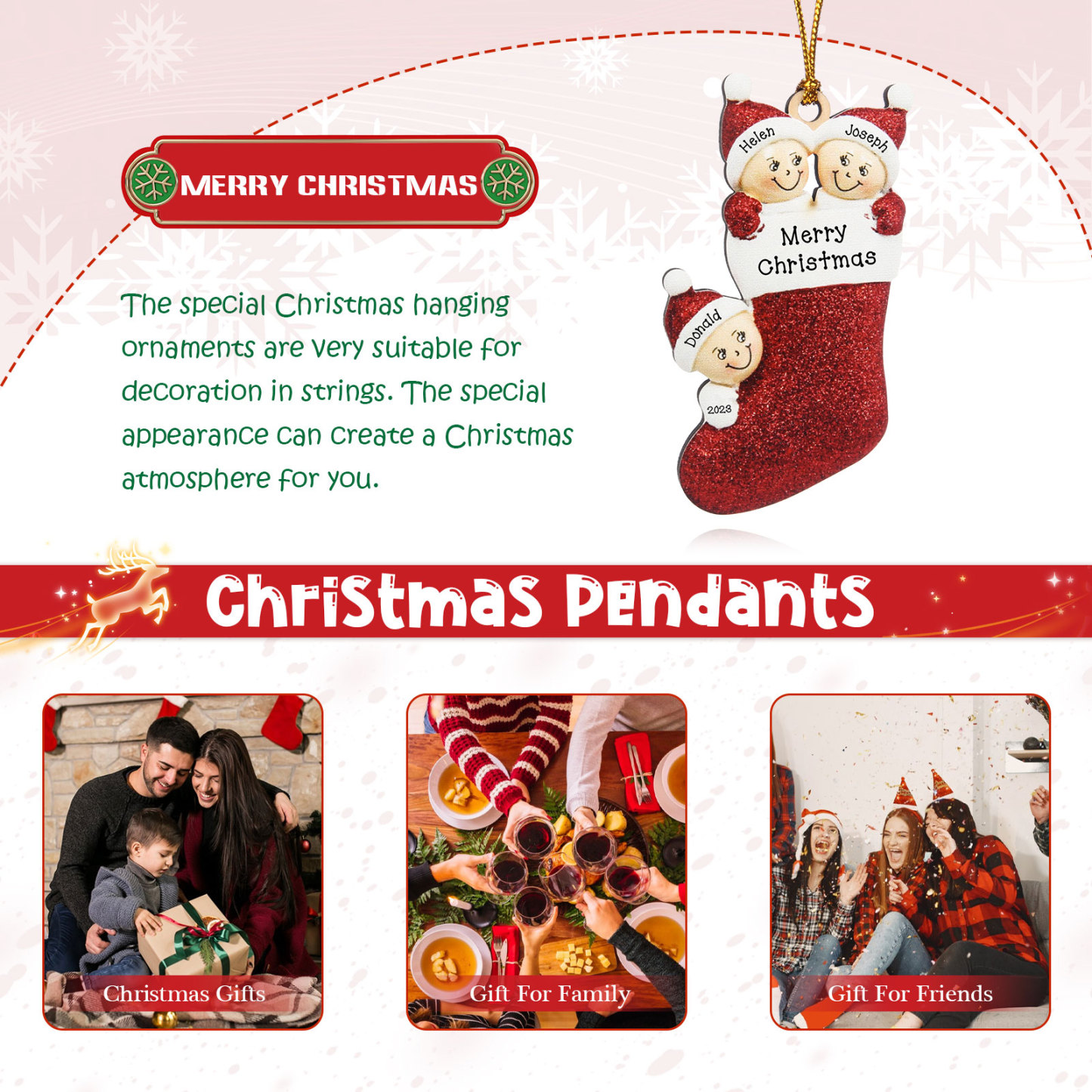 3 Names-Personalized Family Wooden Christmas Xmas Tree Decoration Ornament-Custom 3 Names And Text Hanging Ornament Gifts For Family