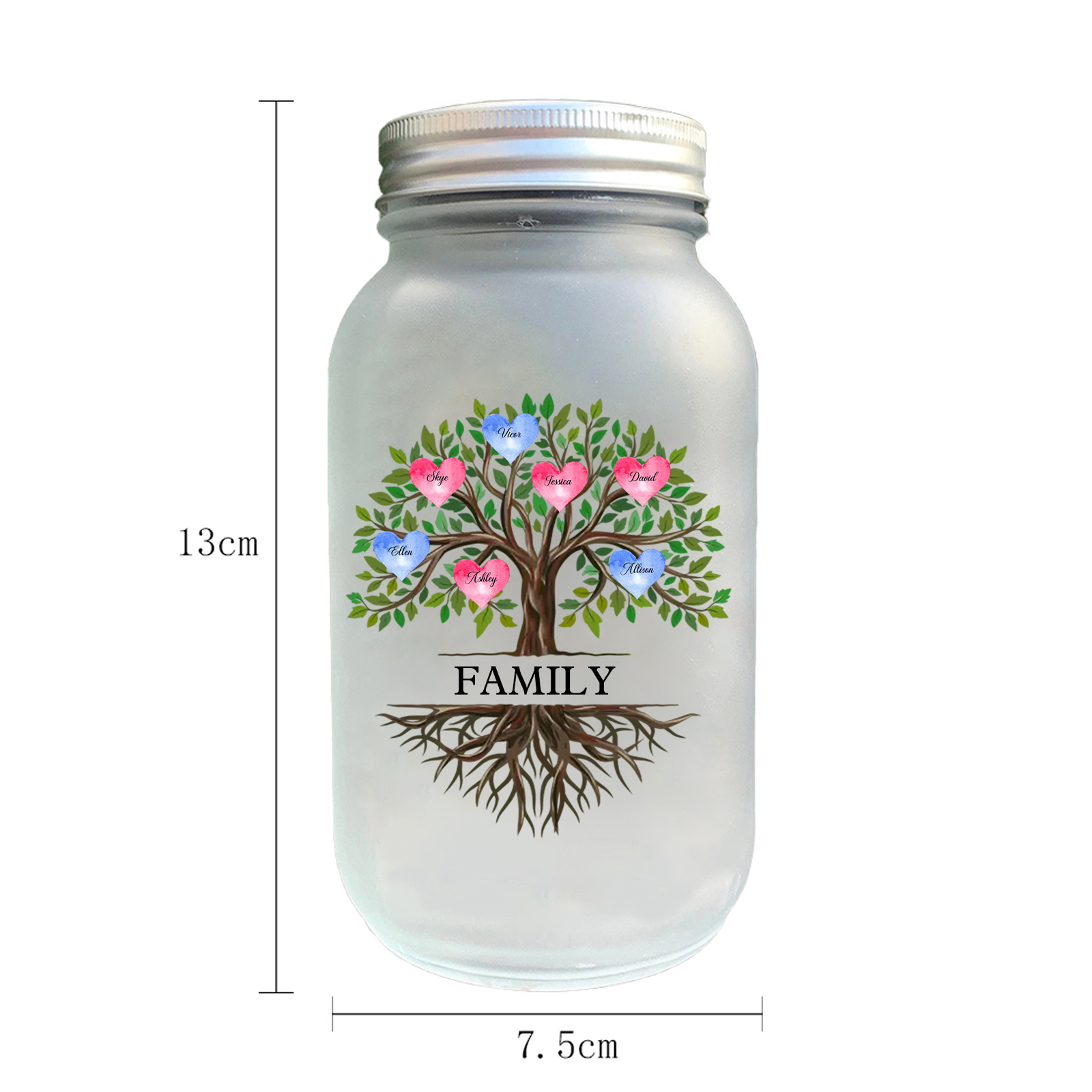 Personalized Solar Glass Bottle Mason Jar Light with family tree – Thank you, Mom