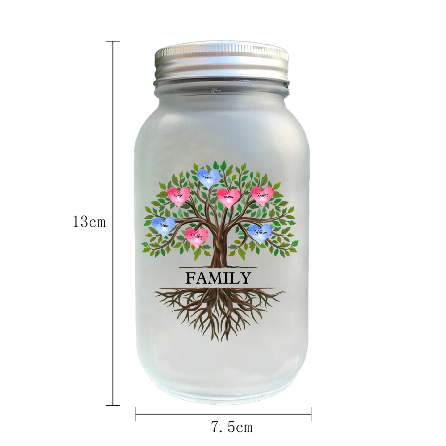 Personalized Solar Glass Bottle Mason Jar Light with family tree – Thank you, Mom