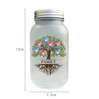 Personalized Solar Glass Bottle Mason Jar Light with family tree – Thank you, Mom