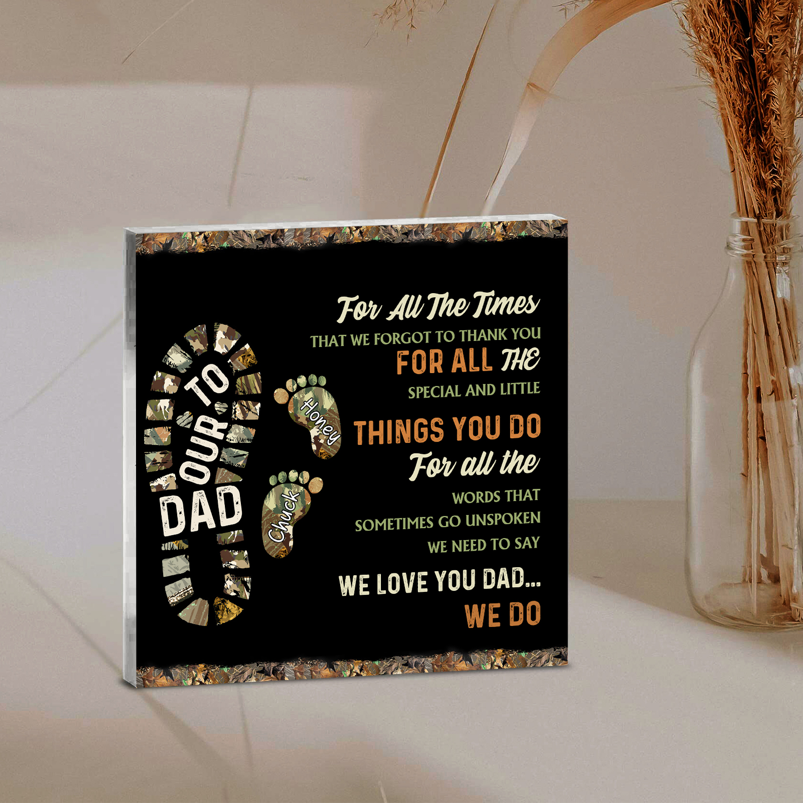 2 Names - Personalized Footprint Pattern Family Acrylic Keepsake Customized Name Acrylic Home Decor Gift for Dad