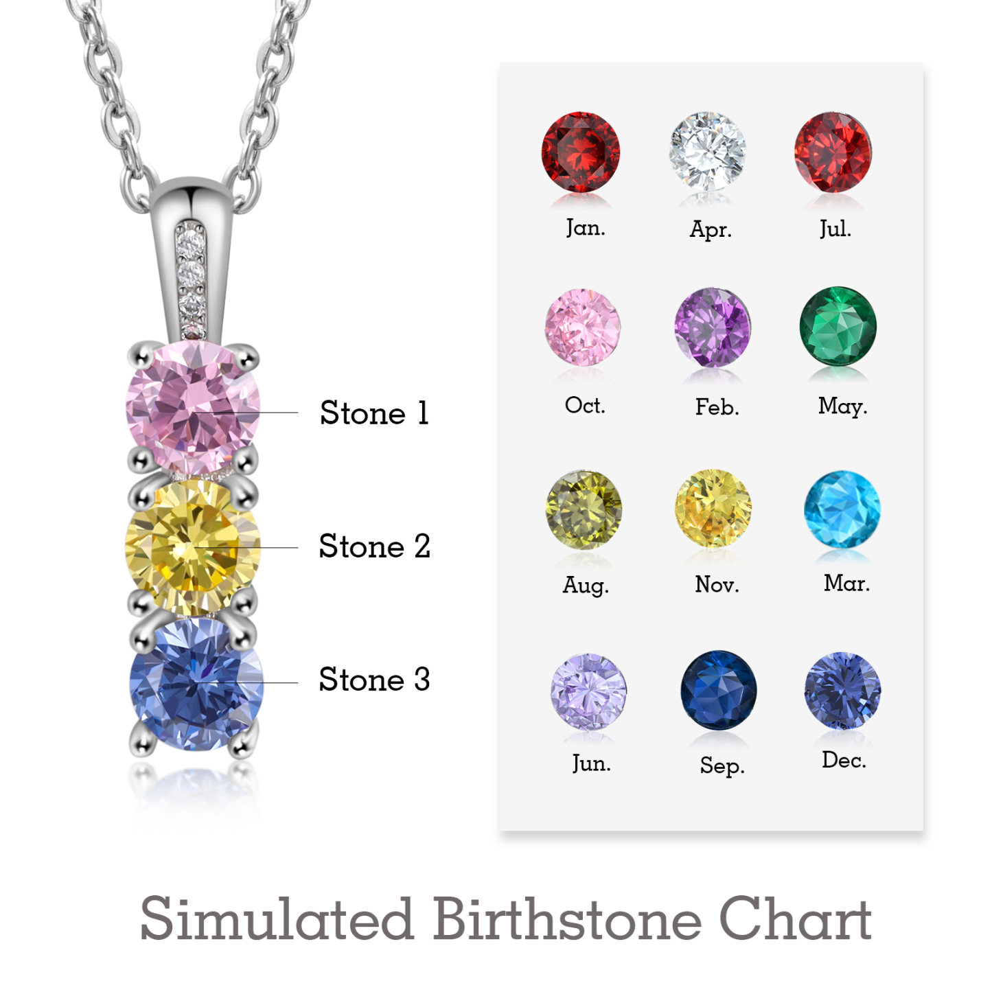 Family Birthstone Necklace Personalized 3 Stones Family Tribal Necklace for Her