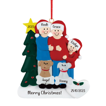 5 Names-Personalized Family Wooden Christmas Xmas Tree Decoration Ornament-Custom 5 Names And Dates Hanging Ornament Gifts For Family