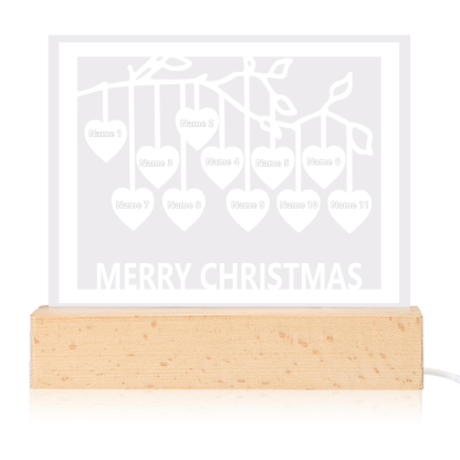 Personalized Family Tree Night Light LED Sign Engraved 11 Names Plaque USB Power Lamp