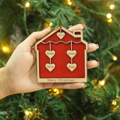 4 Names-Personalized Family Wooden Christmas Xmas Tree Decoration Ornament-Custom 4 Names And Year Hanging Ornament Gifts For Family