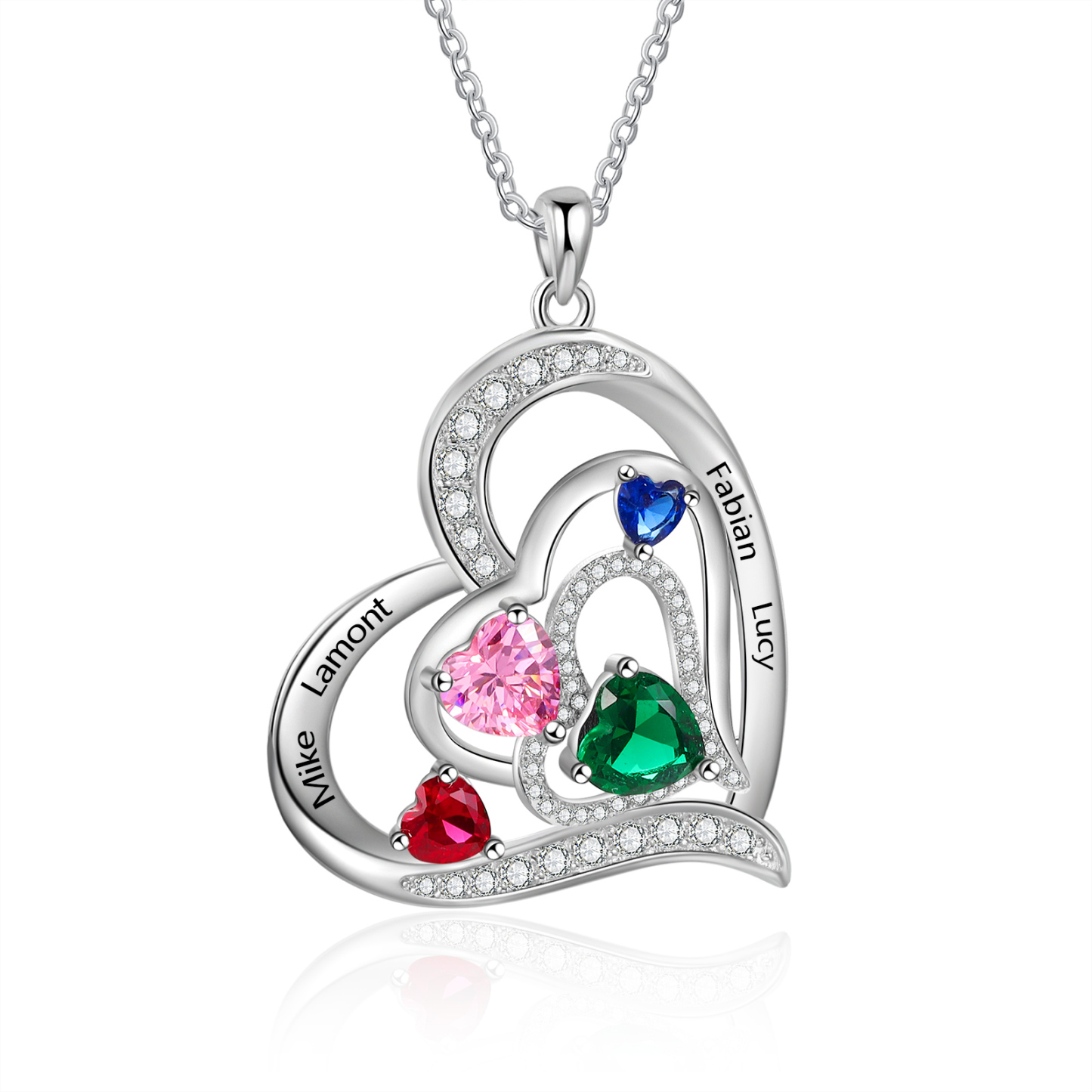 4 Names - Personalized Heart Necklace with Customized Names and Births