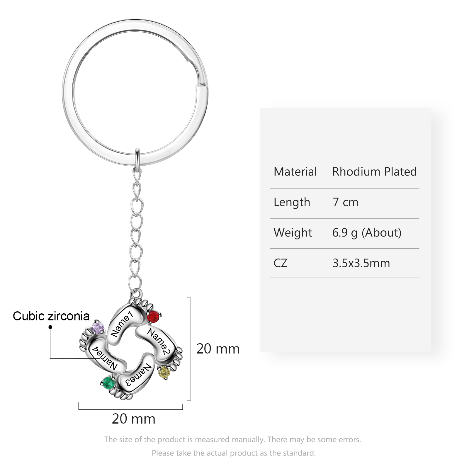 Personalized Baby Feet Keychain With 4 Birthstones Engraved names Keychain Gifts For Mother