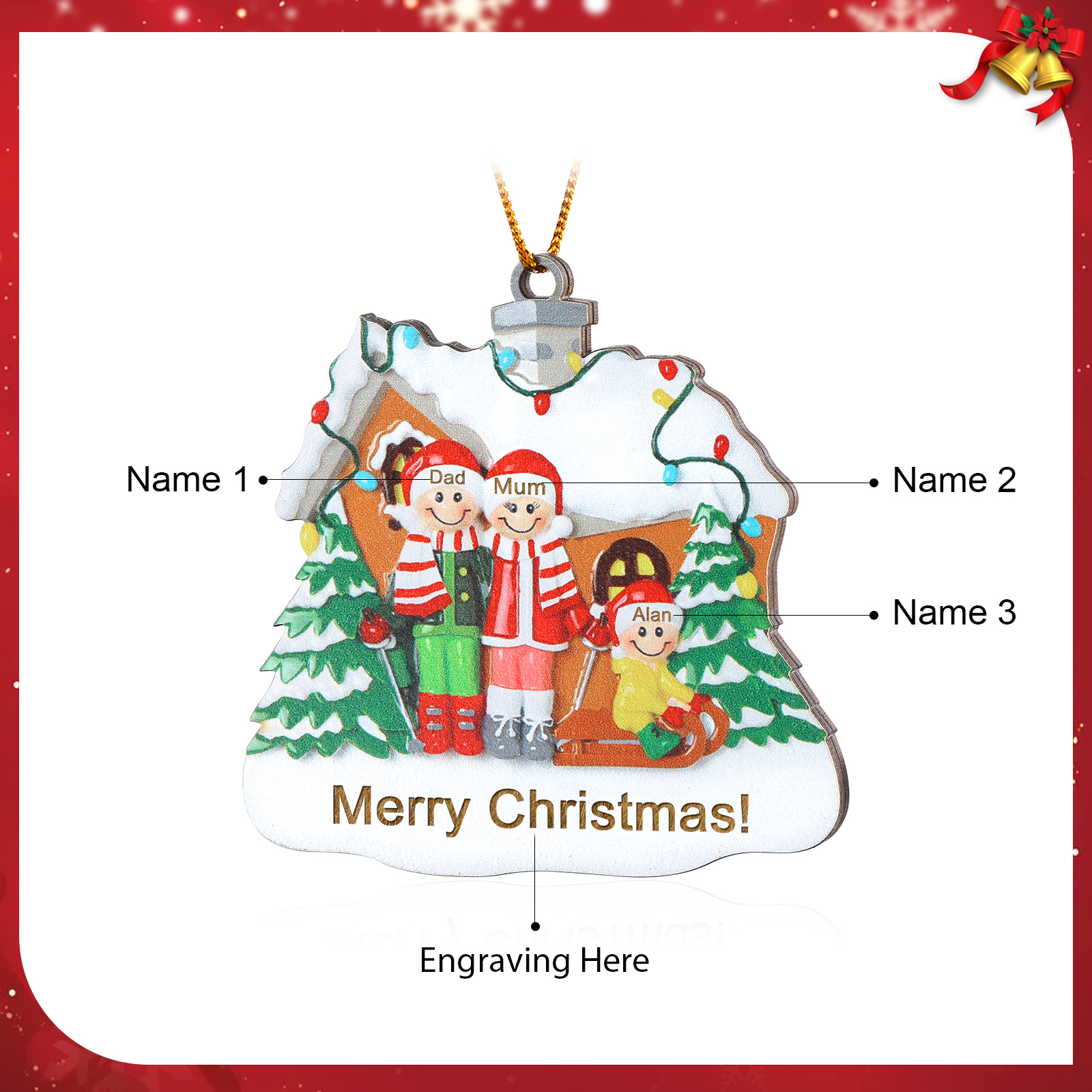 Personalised Wooden Family Christmas Ornament with Custom 3-5 Names Christmas Gift for Family | Jessemade