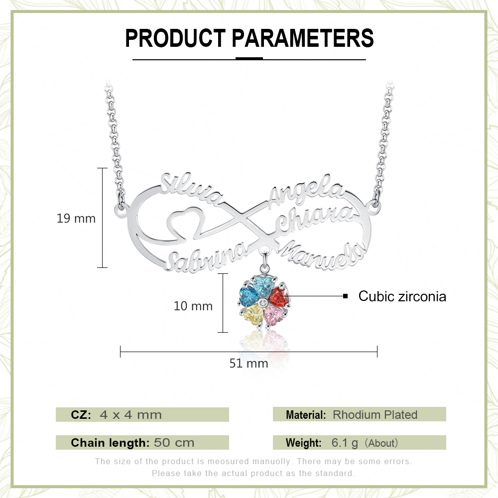 Personalized Infinity Necklace With 6 Birthstones Engraved Names Necklace Gift For Women
