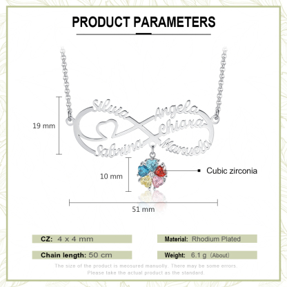 Personalized Infinity Necklace With 6 Birthstones Engraved Names Necklace Gift For Women