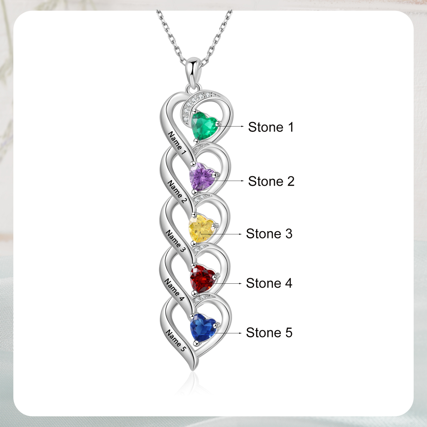 5 Name - Personalized Love Necklace with Customized Name and Birthstone, A Perfect and Exquisite Gift for Her