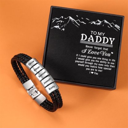 Personalized Braided Leather Bracelet Engraved 5 Names Men's Bracelet Gifts For Him