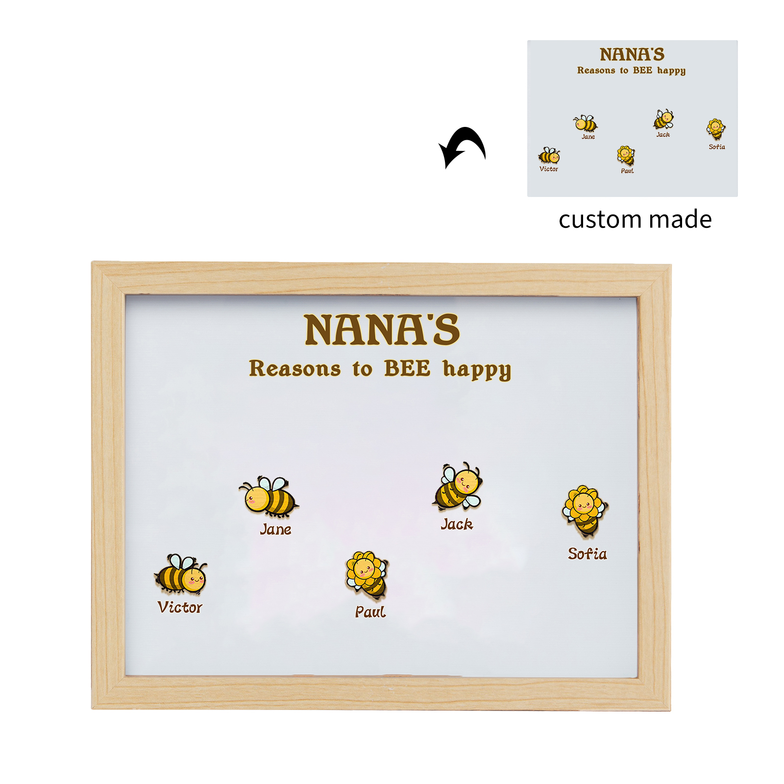 5 Names-Personalized Family Color Or Black And White Frame Custom 5 Names And Text LED Night Light