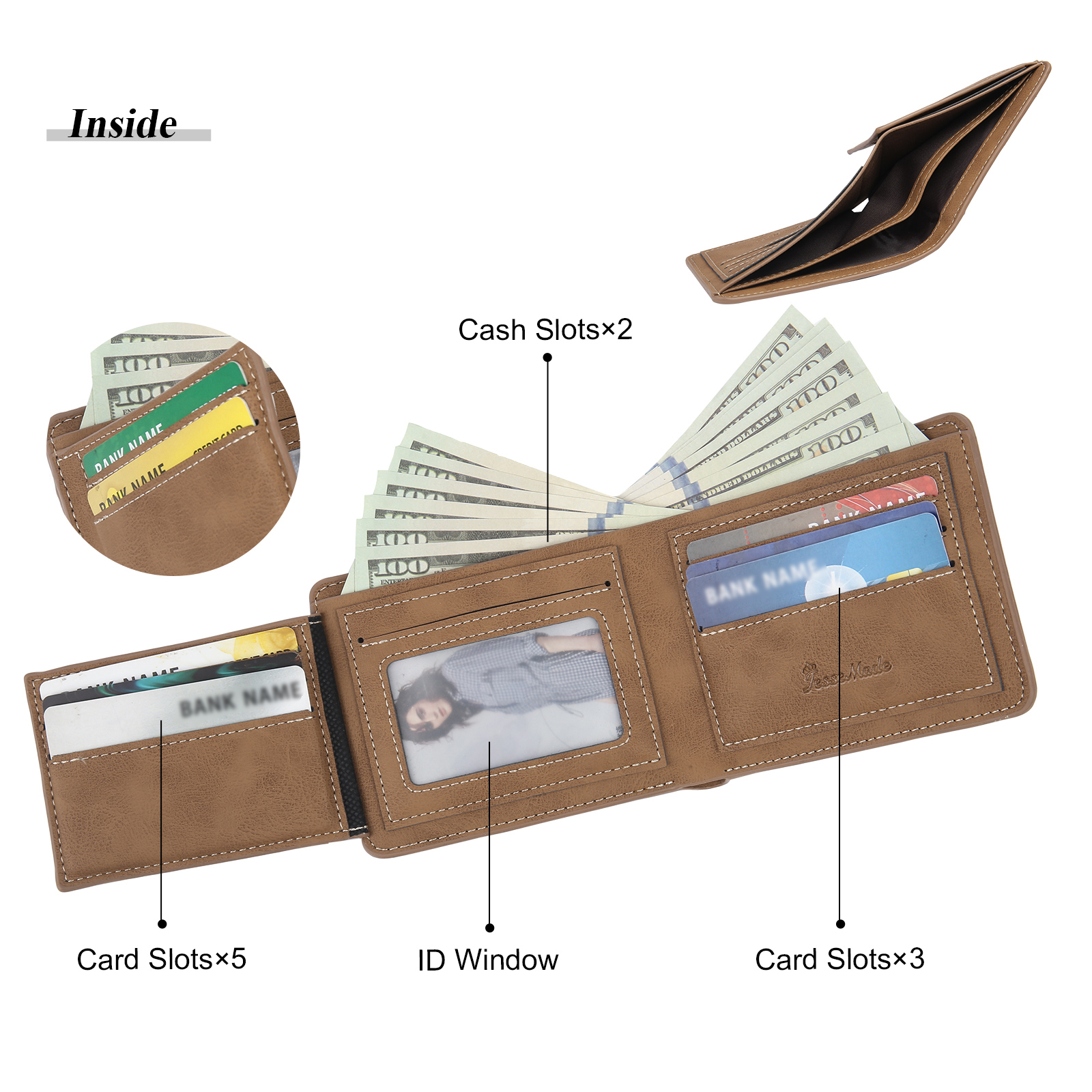 Personalized Name Leather Men's Wallet With Card Slot Engraved Letter And Photo Gift For Him