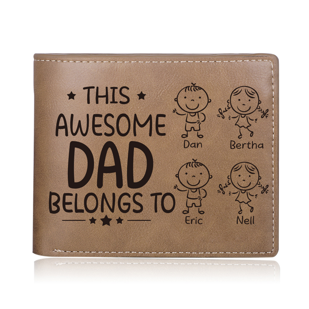 4 Names-Personalized Doll Customized Leather Men's Wallet Customized Name Folding Wallet for Dad