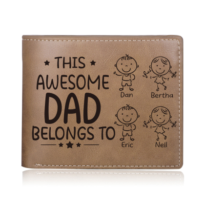 4 Names-Personalized Doll Customized Leather Men's Wallet Customized Name Folding Wallet for Dad