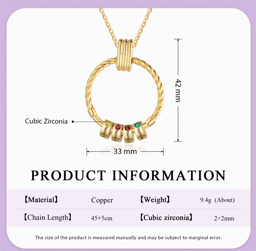 4 Names - Personalized Round Pendant Necklace Customized Name Gift for Her