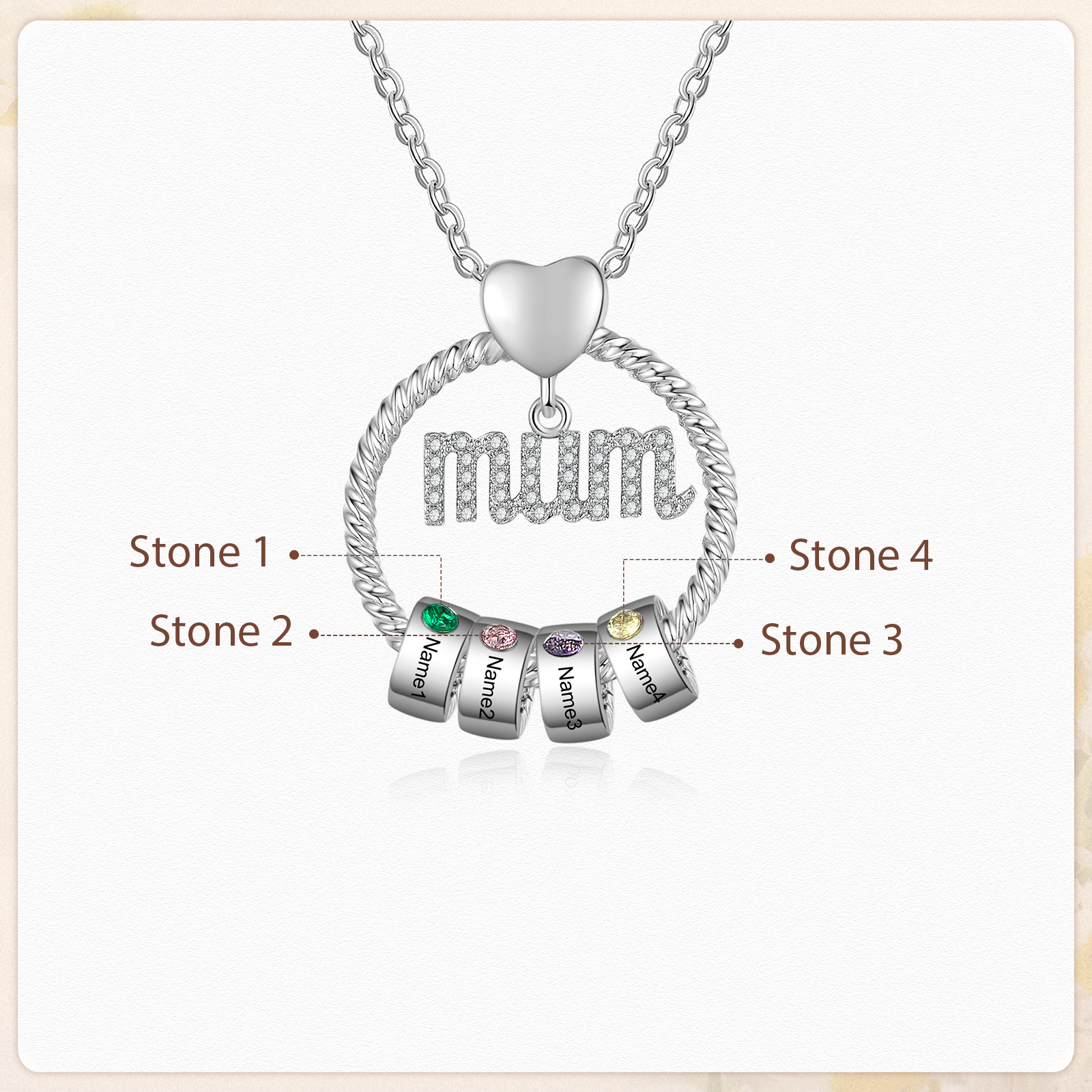 4 Names-Personalized Mom Necklace Set With  Premium Custom Necklace With 4 Birthstones Engraved Names Gift For Mom
