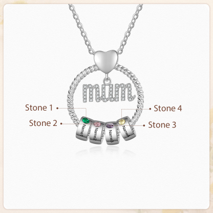 4 Names-Personalized Mom Necklace Set With  Premium Custom Necklace With 4 Birthstones Engraved Names Gift For Mom