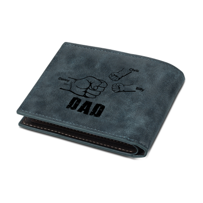 3 Names - Personalized Photo Custom Leather Men's Folding Wallet as a Father's Day Gift for Dad