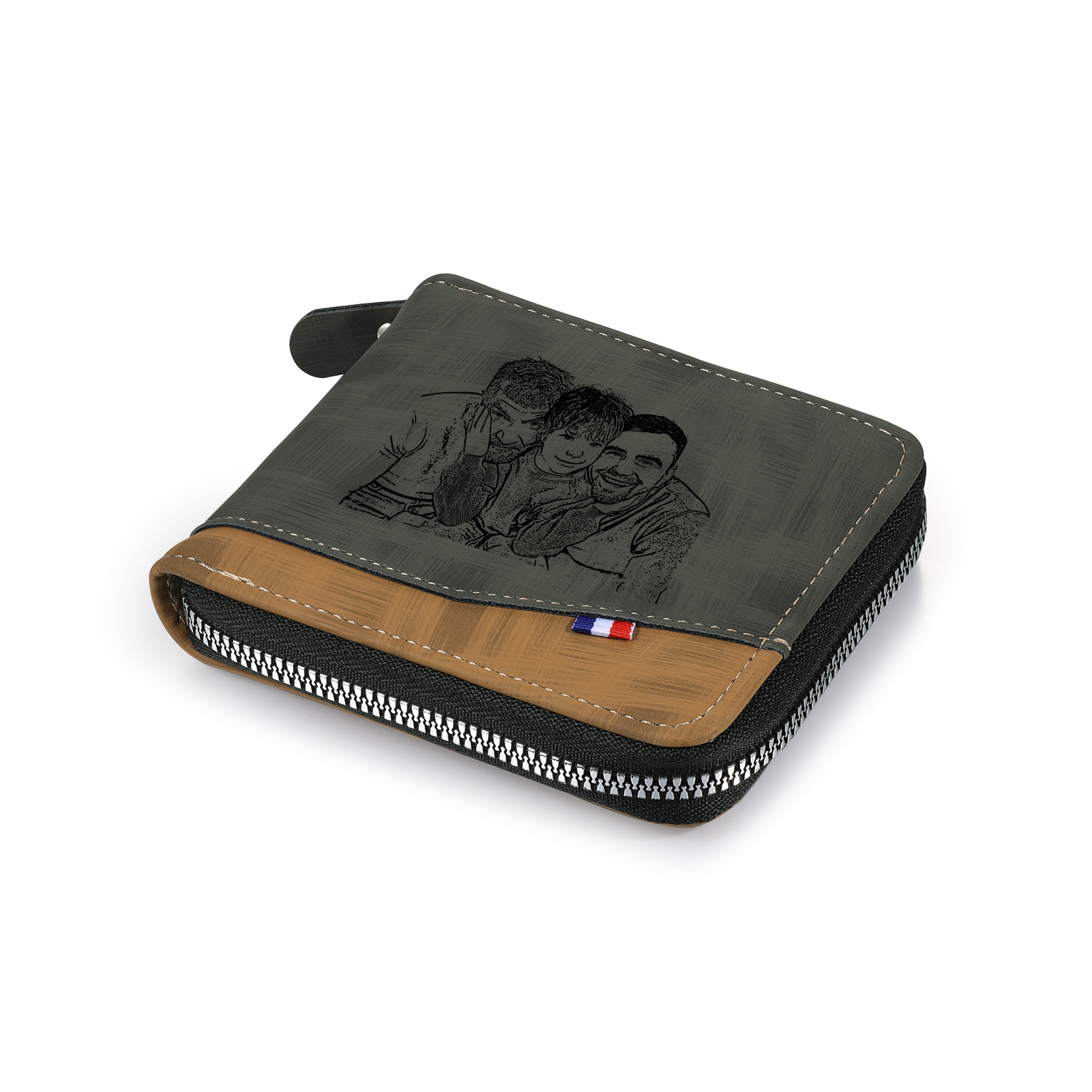7 Names - Personalized Photo Custom Leather Men's Zipper Wallet as a Father's Day Gift for Dad
