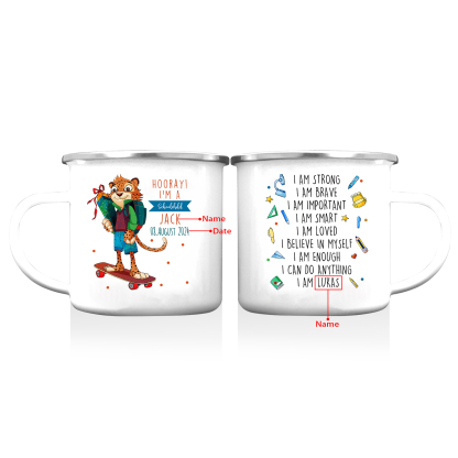 Personalized Name And Date Enamel Mug Leopard Pattern Back To School Gift For Kid