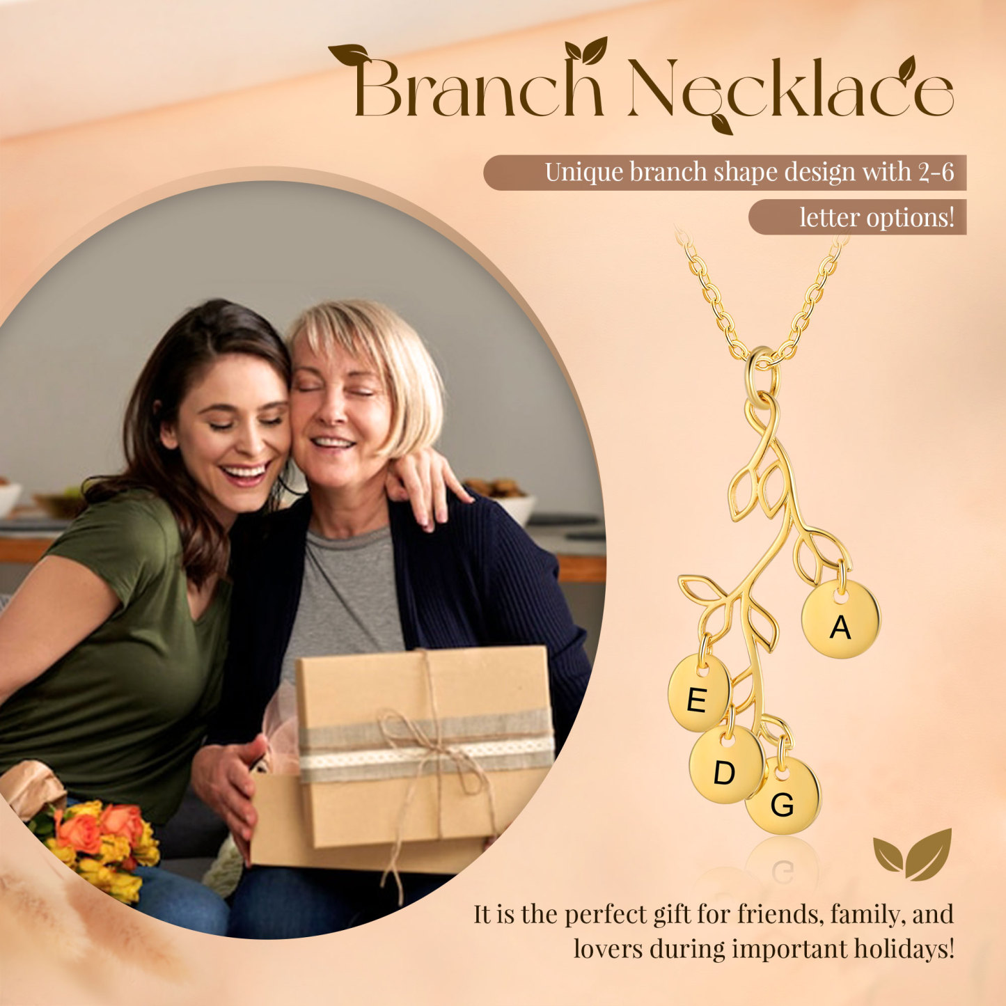 4 Letters - Personalized Special Leaf Pendant Necklace Beautiful Letter Necklace Gift for Her