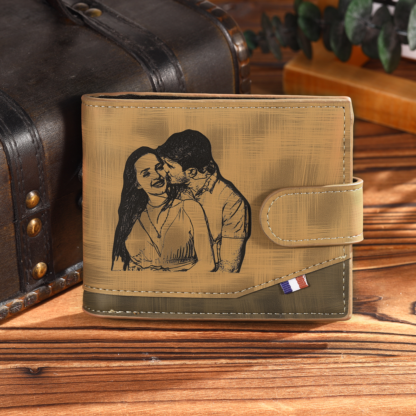 Personalized Name Leather Men's Buckle Wallet With Card Slot Engraved Letter And Photo Gift For Him