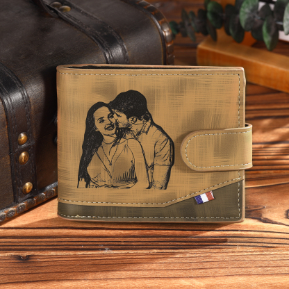 Personalized Name Leather Men's Buckle Wallet With Card Slot Engraved Letter And Photo Gift For Him