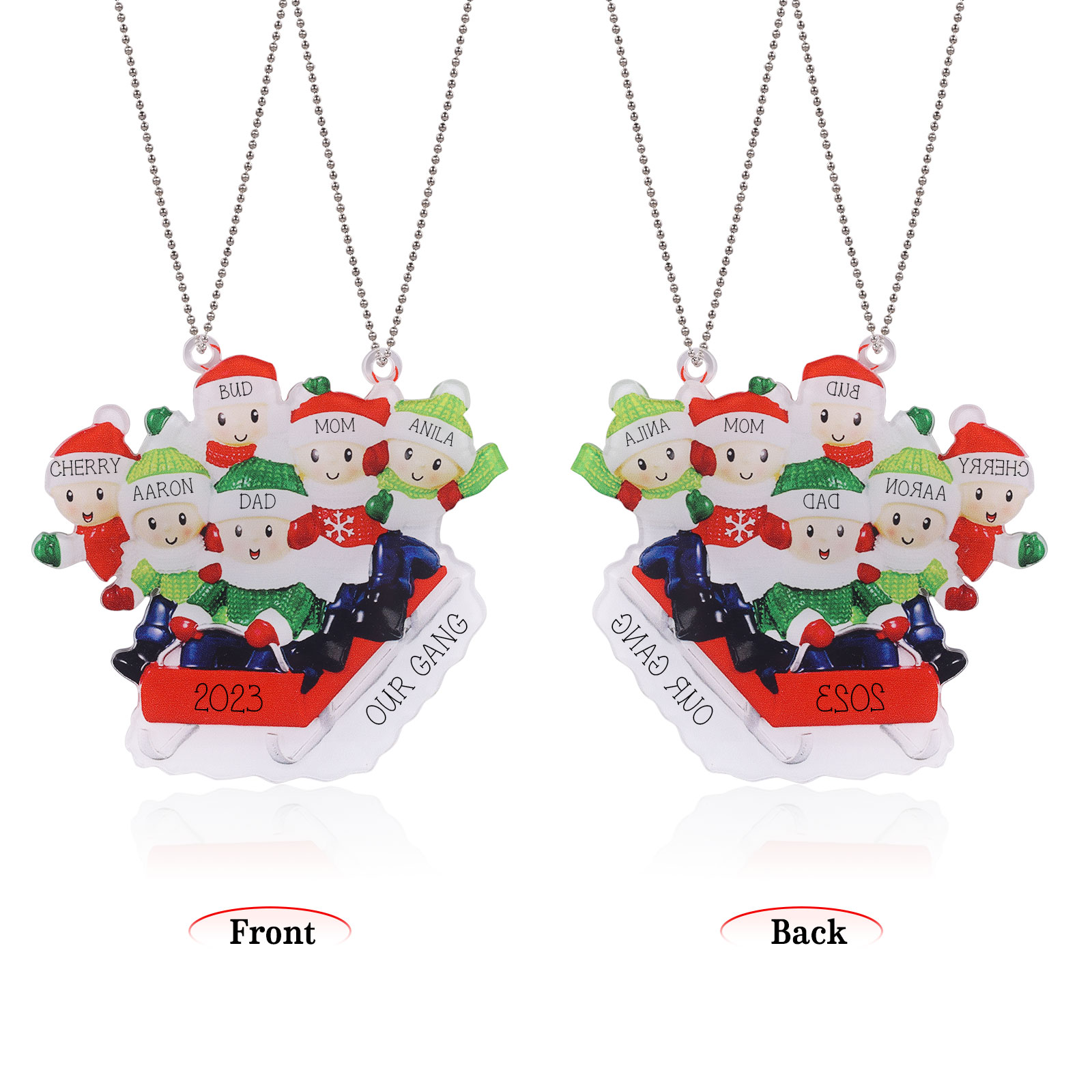 6 Names-Personalized Family Acrylic Christmas Xmas Tree Decoration Ornament-Custom 6 Names And Text Hanging Ornament Gifts For Family