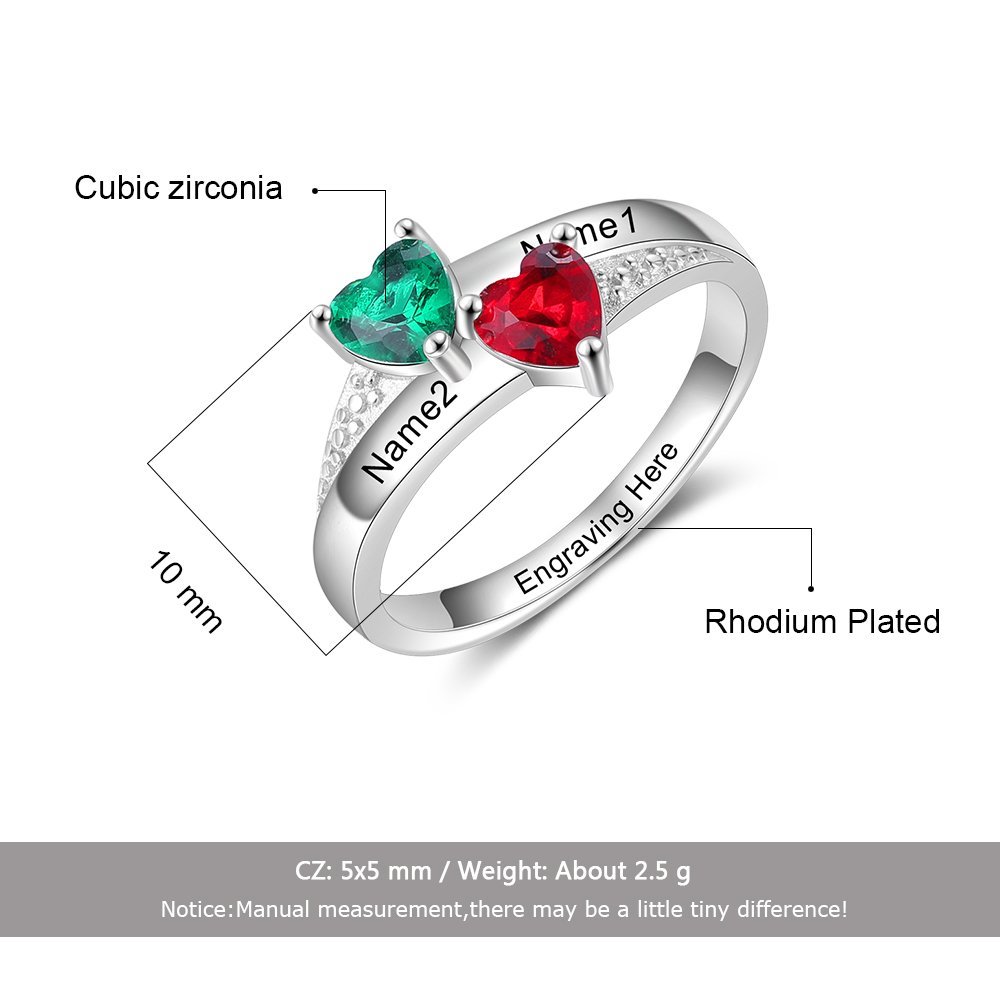 Family Ring Promise S925 Ring Personalized 2 Birthstones Ring With Names Gifts for Her