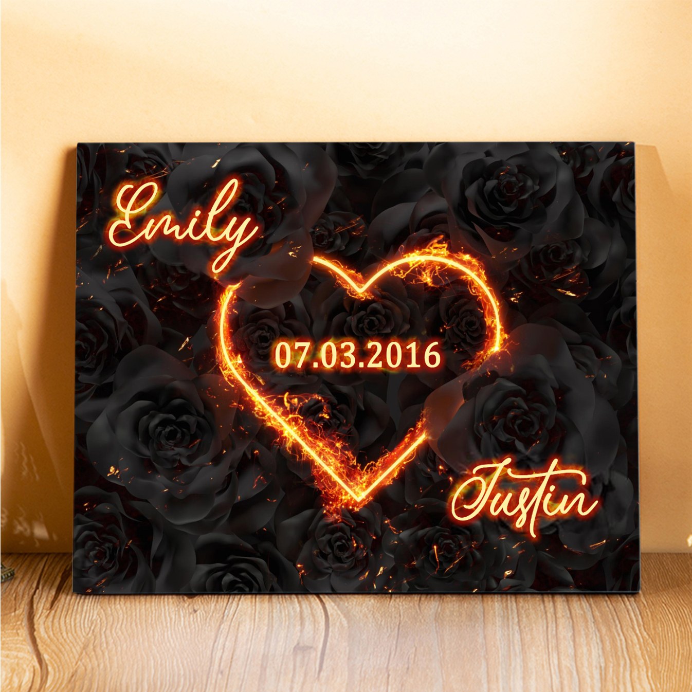 2 Names-Personalized Wooden Frame Custom Names and 1 Date Heart for ...