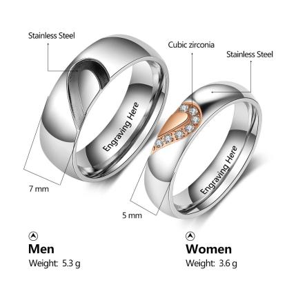 Half Heart Matching Promise Rings for Couple Lovers Custom Engraved Bands Ring